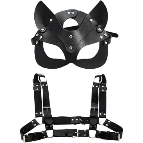 Men and womens Harness punk straps with chest straps and leather corsets bar uniforms with clothing and masks