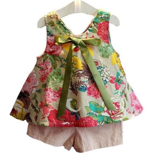 Girls Shirt Dress Clothes Set Flower T-shirt Shorts 2-piece Childrens Fashion Clothing Set