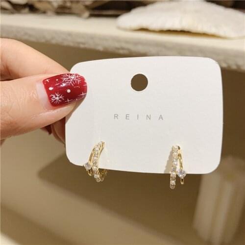 Korean hot selling fashion jewelry, exquisite and small double half round earrings elegant womens everyday all-match earrings