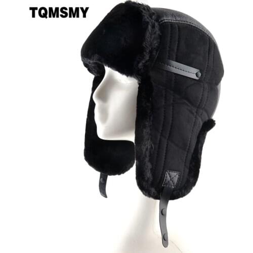 Imitation leather fabric cap mens winter hats for man bomber hat adults tricycle ear flaps bone Russian Outdoor warm caps