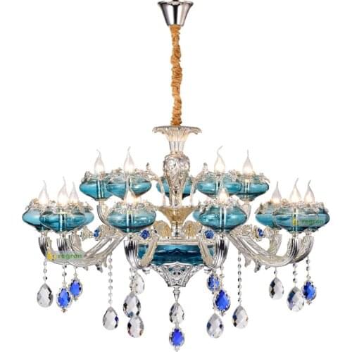 Modern Glass Chandelier Living LED Lamps chandelier lighting Bedroom Atmosphere French Blue Zinc Alloy Crystal Chandeliers