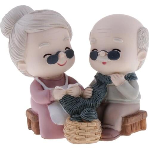 Resin Elderly Couple Figurine DIY Craft Statue Home Desktop Ornament Bonsai Fairy Garden Supplies