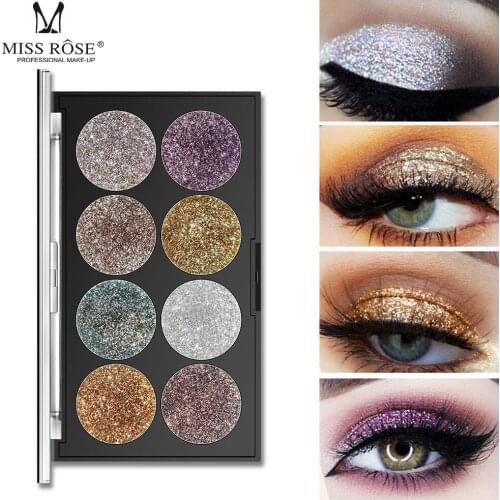 MISS ROSE 8-color Sequins Glitter Eyeshadow Plate Bling Golden Onion Powder High-gloss Eye Shadow Makeup Cosmetic Gift for Women