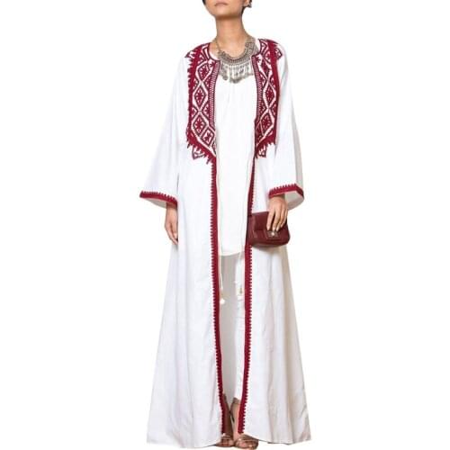 2019 New Flower Muslim Gown Long Sleeve Cardigan Kaftan Elegant Design Clothes Musulmane Islamic Clothing Marocain Turkish