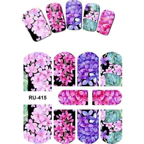 UPRETTEGO NAIL ART BEAUTY WATER DECAL SLIDER NAIL STICKER COLORFUL PINK PURPLE TROPICAL FLOWER LOVE HEART RU415-420