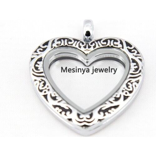 Vintage heart glass locket for floating charms keepsake mothers xmas gift