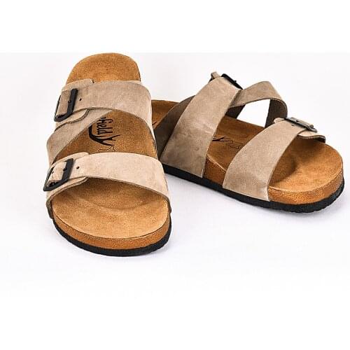 Indoor-Outdoor Genuine Leather, Beige ErkekTerlik,Eva Bottom Base, Orthopedic Poly Mushroom Middle Part, flexible, Lightweight, Durable, Shock Absorbing Features