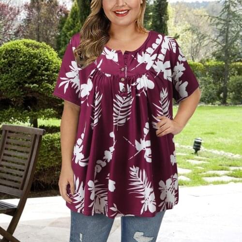 Plus Size Flower Print Tops Womens Casual Floral Blouse V Neck Button Up Tunic Top Ruffle Flowy Tee Shirt Large size Tunics