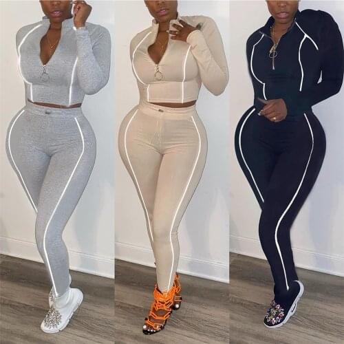 Fashion Spring Autumn Women Long Sleeve Drawstring Waist Trouser Suit Zipper V-neck Sports Set Casual High Waist Tight Outfits