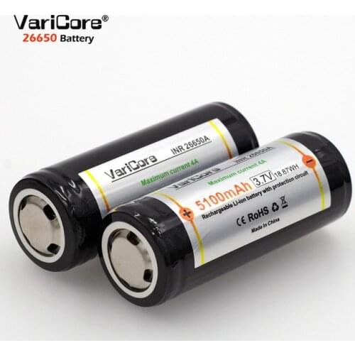 2 PCS.. VariCore Protection 26650 5100 mAh 3.7 V Lithium Ion Rechargeable Battery with PCB 4A 3.6 V Battery for Flashlight