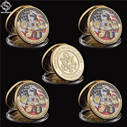 5PCS USA Military Freedom Eagle Gold Commemorative Navy USAF USMC Army Coast Guard Rare Token Challenge Coin