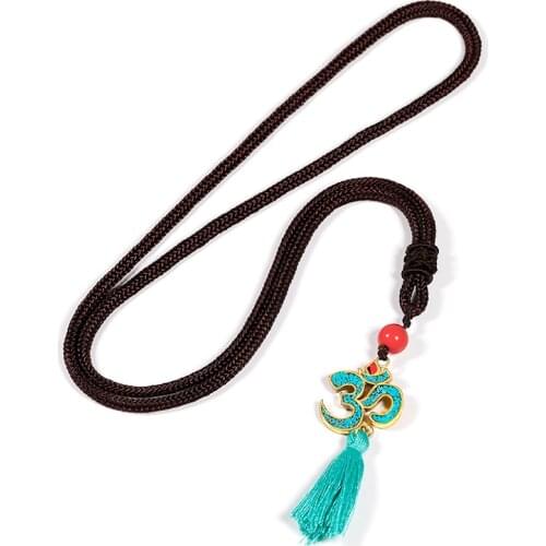 Antique Golden Pendent Necklace Hindu Buddhist AUM OM Necklace Pendant Hinduism Yoga Tassel Vintage Jewelry Women,l