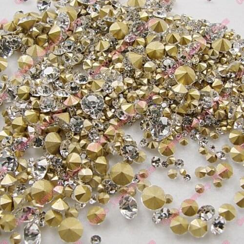 SS5-SS38 Crystal Clear Mix Size About 500Pcs Nail Art Pointback Glass Round Rhinestone Glue On Rhinestones For Nail Art Jewelry