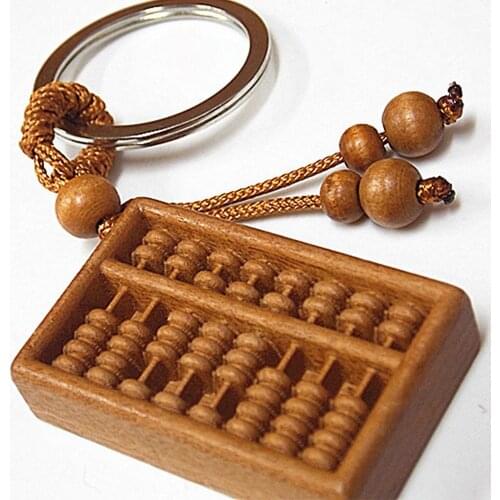 Unisex Fashion Wood Carved Abacus Shaped Key Chain Car Key Ring Holder Keychain Gift