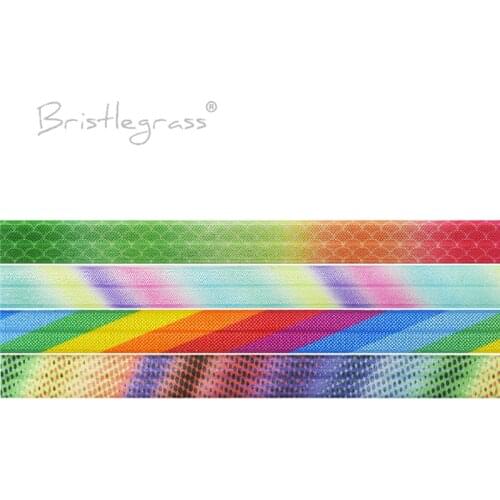 BRISTLEGRASS Combo 8 Yard 5/8" 15mm Rainbow Mermaid Scale Print Fold Over Elastics FOE Spandex Satin Bands Hair Tie Dress Sewing