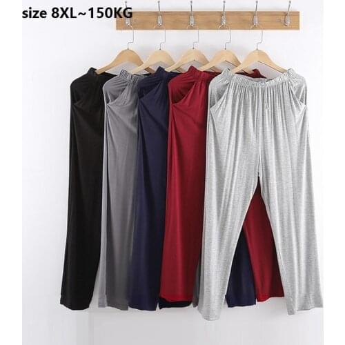 Size 8XL 150KG mens modal trousers thin autumn and summer home pants Big Size mens home pants casual trousers pajama pants