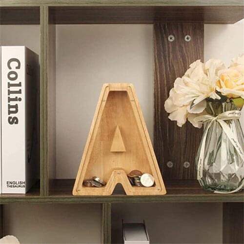 Wooden Piggy Bank Letter-shaped Piggy Bank Personalized Transparent Window Burly Wood Meaningful Letter Coin Bank