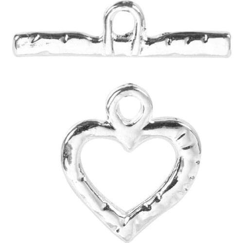 DoreenBeads Zinc Based Alloy silver colorToggle Clasps Heart DIY Components 28mm x24mm 34mm x9mm(1 3/8" x 3/8"), 10 Sets