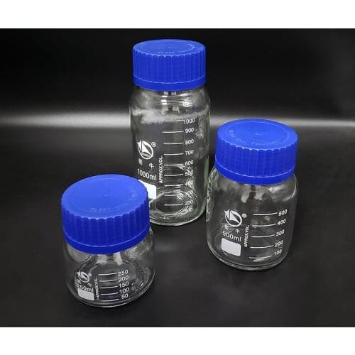 Reagent bottle,With blue screw cover GLS80mm,Normal glass,Capacity 250ml/500ml/1000ml,Graduation Sample Vials Plastic Lid