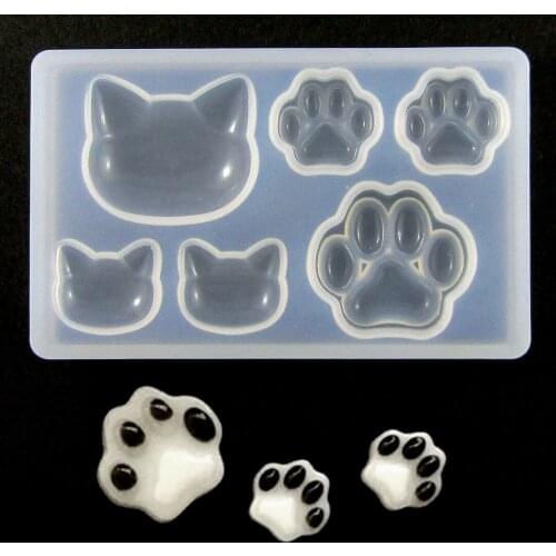 Cat Paw Print Mold Cat Face Silicone Epoxy Resin Casting Clear Mould for DIY Handmade Craft Necklace Pendant Jewelry Making Tool