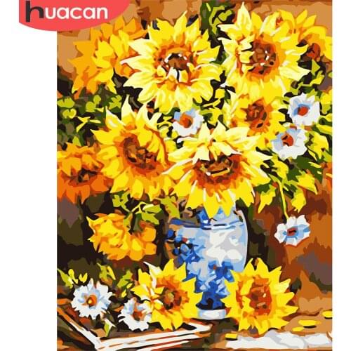 HUACAN Painting By Numbers Sunflower DIY Pictures By Number Flower Kits Home Decoration Drawing On Canvas HandPainted Art Gift