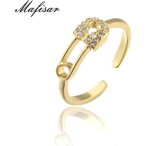Mafisar 2021 New Gold Color Paper Clip Shape Open Ring For Women Girl Colourful Cubic Zircon Female Party Jewelry Birthday Gift