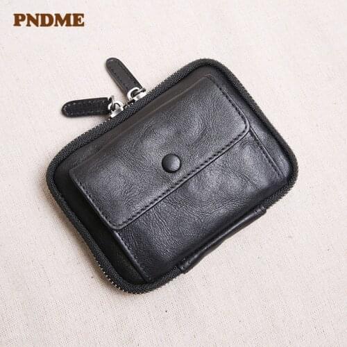 Fashion casual genuine leather mens womens small wallet designer natural real cowhide zipper card holder car key coin purse