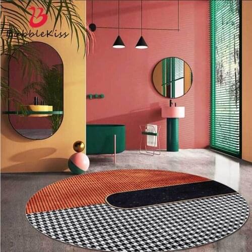 Bubble Kiss Round Rug Orange Geometric Lattice Home Carpets For Living Room Soft Carpet Non-slip Rugs For Bedroom Decor Area Rug