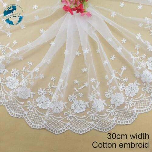 30cm width white lace cotton embroidery lace french lace ribbon fabric guipure diy trims warp knitting sewing Accessories#4177