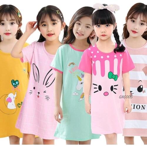100%Cotton Girls Nightgowns Summer Cartoon Pajamas Baby Girls Clothes Sleepwear Cute Sleepshirt Nightwear Childrens Clothing