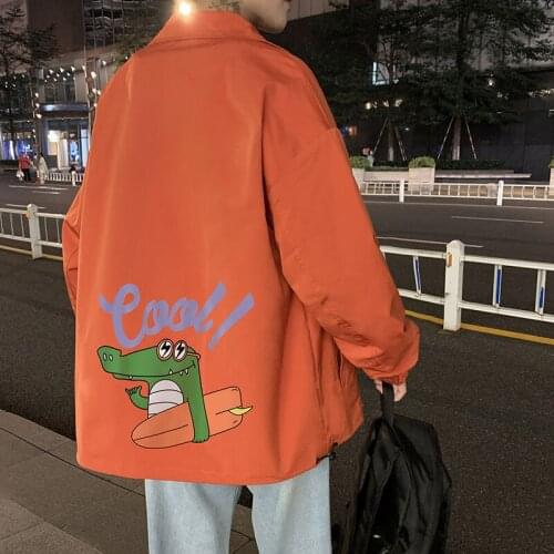 2020 Mens Fashion Cartoon Printed Coats Bomber Military Jackets Streetwear 5 Color Windbreaker Loose Outerwear Plus Size S-5XL