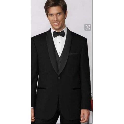 Custom Made to Measure Tailored mens BESPOKE SUITS,BLACK Groom Tuxedos with SATIN SHAWL LAPEL, 1 BUTTON(Jacket+Pants+Vest)