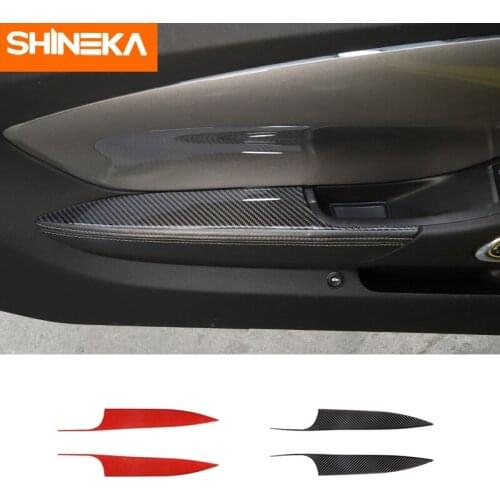 SHINEKA Carbon Fiber Car Inner Front Door Armrest Panel Handle Decoration Stickers For Chevrolet Camaro 2012-2015 Accessories