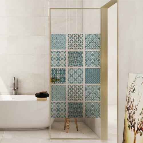 No-glue Frosted Window Cover Film Waterproof Static Cling Glass Foil Window Sticker Mediterranean blue For Bathroom GS031
