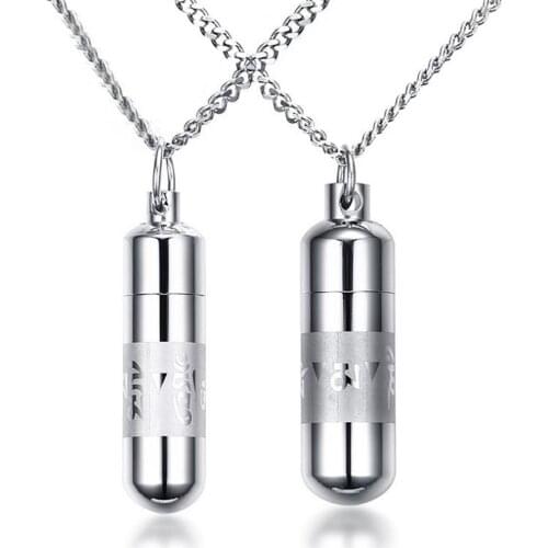 Stainless Steel Cylinder Lovers Cremation Urn Pendant Necklace Jewelry with Chain Best Valentines Day Gift For Him