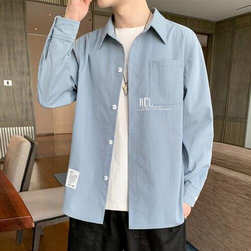 2021 New Shirt Mens Trend Japanese Fashion Comfortable Mens Shirt Loose Casual Solid Color Long-sleeved Jacket