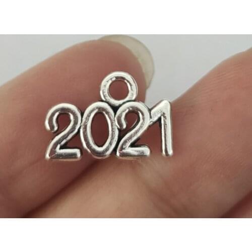 BULK 30pcs Number 2020 Charms Antique Silver Plated Pendant 14*10mm 0.5g