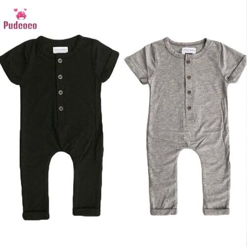 Pudcoco Infant Newborn Baby Boy Girl Clothes Cotton Solid Button Bebe Outfits Romper Cute Black Single Breasted Jumpsuit
