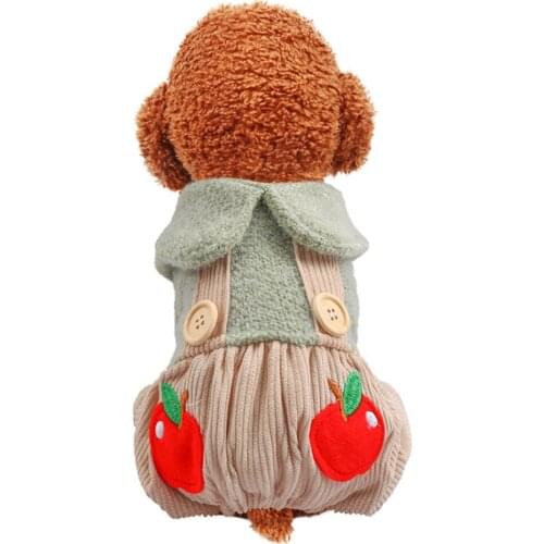Dog Clothes Winter Woolen Cloth Warm Apple Print Four-legged Puppy Jumpsuit Dogs Coat Jacket Cotton Ropa Perro XS-XL Dog Dress