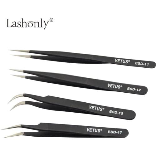 1 PC Eyelash Tweezers for Eyelash Extension Tools Genuine VETUS Tweezers Black ESD-11/ESD-12/ESD-15/ESD-17
