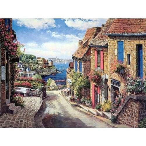 Needlework,House by the sea Scenic 14CT Unprinted For Embroidery,Set DIY Cross stitch kit,Art Pattern Cross-Stitching Decor