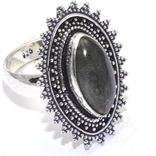 Genuine Labradorite Ring Silver Overlay over Copper, USA Size : 7 , R7447