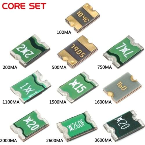 20pcs 1812 0.05A 0.1A/0.2A/0.5A/0.75A/1.1A/1.5A/1.6A/2A/2.6A/3A/3.5A SMD Resettable Fuse PPTC PolySwitch Self-Recovery SMD Fuse