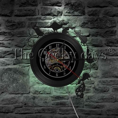 Cute Mouse And Cheese LED Night Light Vinyl Record Wall Clock Modern Design Cat And Mouse Home Decor Table Lamp