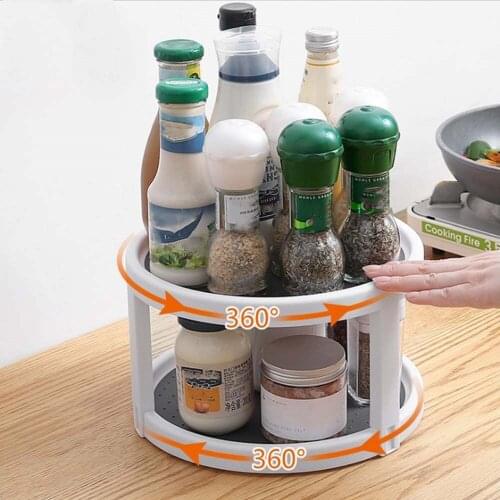 360 Rotation Single/double layer kitchen Non-Skid Spice Rack Pantry Cabinet Turntable with Wide Base Storage Rotating Organizer