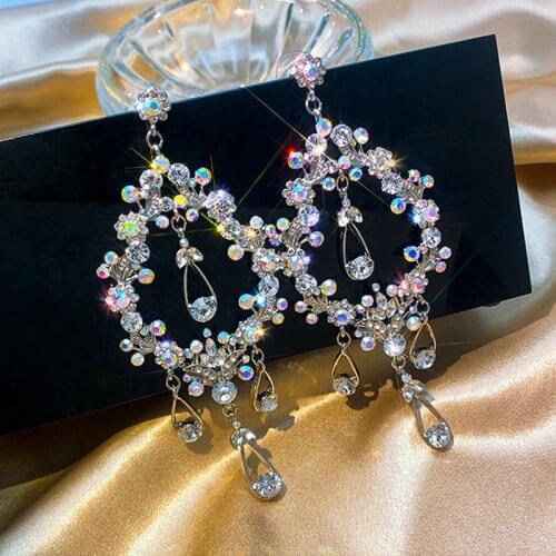 Palace Water Drop Crystal Earrings for Women Bijoux Geometric Rhinestone Dangle Earrings Weddings Jewelry Gifts