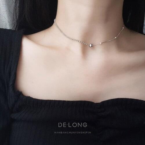 Personality Minimalist Round Bead Necklace s925 Sterling Silver Necklace Chic Korean Temperament Female Model Bead Necklace
