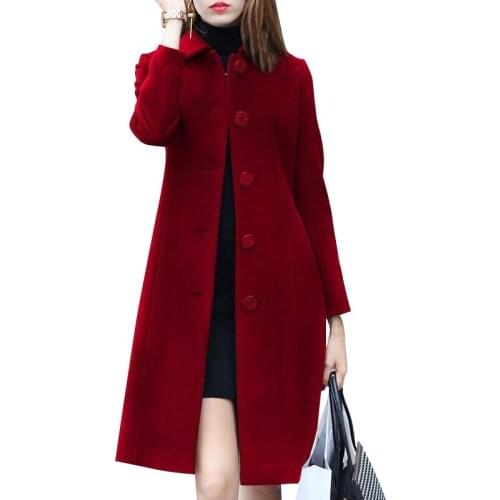 Ladies Wool Coat 2021 New Autumn Winter Single-Breasted Slim Blended Mid-Length Woolen Overcoat Elegant Coats Female LD2366