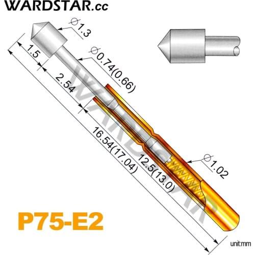 100pcs/lot P75-E2 Dia 1.3mm Spring Test Probes Pogo Pin Length 16.54mm (Stroke Spring Froce:180g) Wholesale