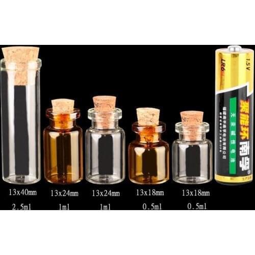15pcs 0.5/1/2.5ML Mini Glass Bottles Delicate Cork Stoppers Wish Bottles DIY Miniature Bottles Favor Cute Small Glass Jars